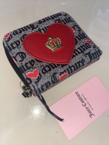 JUICY COUTURE  HEART STAT BLACK VALENTINES COIN PURSE ZIP AROUND WALLET UNIQUE!!
