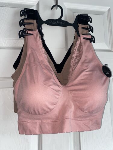 Delta Burke 3-Pack Seamless Bras Size 2X Soft Comfort Lounge Removable Pads
