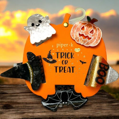 Piper K Set of 5 Mid-Size Halloween Hair Claw Clips Ghost Pumpkin Hat Cat TRICK
