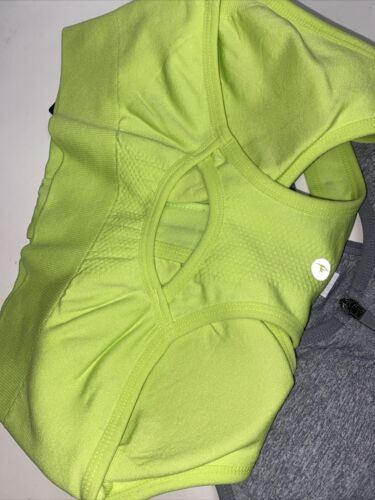 90 Degree By Reflex High Perform. GREEN/GRAY- Zippered Sport  Bra 2 Set- SMALL