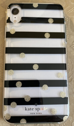 Kate Spade Phone Case Black Stripes+Glitter Dots iPhone XR NIB