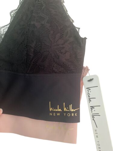 NICOLE MILLER Black/Beige NM6905~Lace & Microfiber Wireless Bra~ Medium - NWT