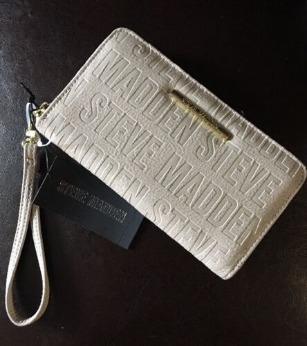 STEVE MADDEN WALLET Bisque Stamped Logo Zip Around Organizer Wristlet Free Ship