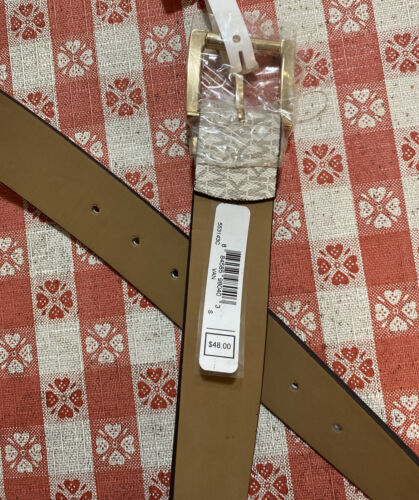 MICHAEL KORS BELT VANILLA MK PRINTED LOGO GOLD BUCKLE MSRP $48 COOL! LARGE