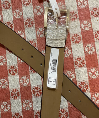 MICHAEL KORS BELT VANILLA MK PRINTED LOGO GOLD BUCKLE MSRP $48 COOL! LARGE