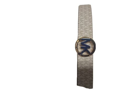 MICHAEL KORS BELT VANILLA/LUGGAGE PRINTED MK LOGO WITH GOLD MK LOGO BUCKLE 2X