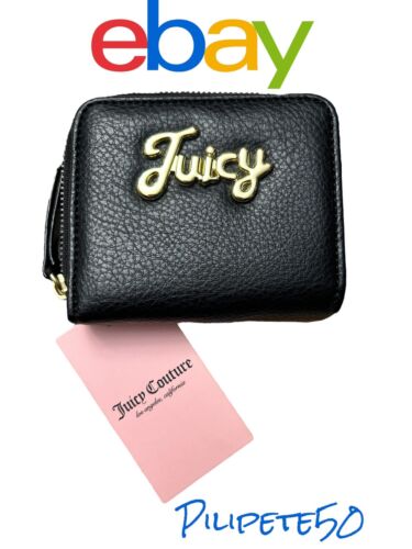 JUICY COUTURE  BLACK OUR LIPS ARE SEALED COIN PURSE ZIP AROUND WALLET UNIQUE!!