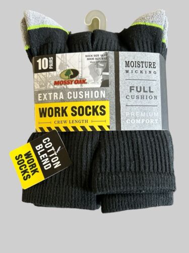 Mossy Oak Men's 10Pair Extra Cushion Premium Crew Work Socks  Shoe Size 6-12-NWT