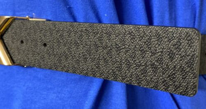 MICHAEL KORS BELT REVERSIBLE BLACK PRINTED MINI LOGO TO BLACK MK SILVER BUCKLE