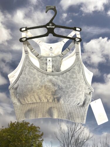 90 Degree By Reflex Seamless Noha Sports Bra~Gray & White ~Set of 2~Sze LARGE