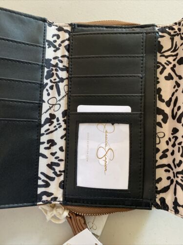 Jessica Simpson Vienna Trifold Wristlet Wallet Shearling Sherpa Almond Brown