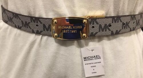 MICHAEL KORS BELT REVERSIBLE  GRAY/TAN W/LOGO BUCKLE SOMETHING REALLY DIFFERENT