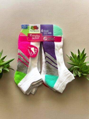 FRUIT OF THE LOOM GIRLS LOW CUT SOCKS SIZE 4-10 SIZE LARGE 6 PAIRS CASUAL NEW