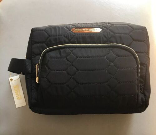 Aimee Kestenberg  Isabela Black Python Quilted Cosmetic Bag  Gold Hardware