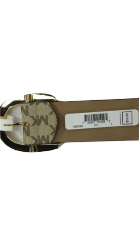Michael Kors Belt~Beige Tan Signature Logo Leather Gold Buckle Med~MSRP $58~CUTE