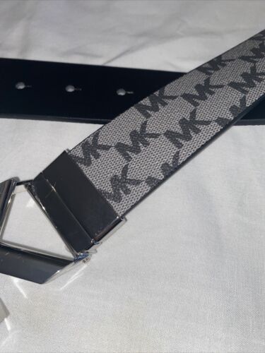 MICHAEL KORS BELT REVERSIBLE GRAY/BLACK MK LOGO MK LOGO BUCKLE SILVER NICE!!!