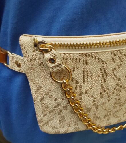 MICHAEL KORS FANNY PACK VANILLA GOLD CHAIN ZIPPER WOW! SIZE MEDIUM !