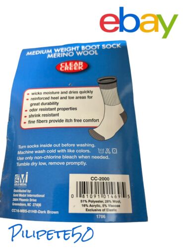 Clear Creek Medium Weight Boot Sock Merino Wool Blend Size 6-12