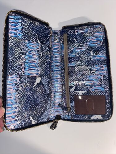 BRAHMIN Skyler Marine Seville Blue Python Embossed Leather Wristlet/Wallet NEW