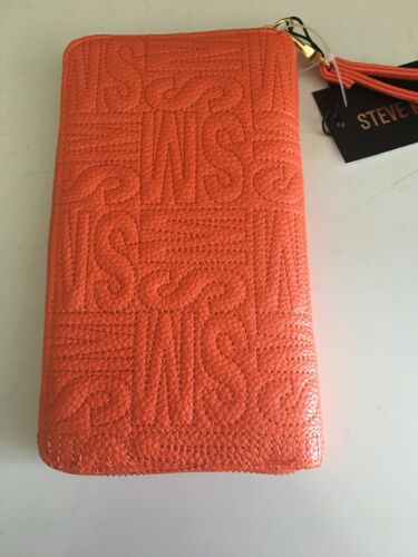STEVE MADDEN WALLET WRISTLET ORANGE STITCHED BIG LETTER LOGO (SM) GOLD HARDWARE