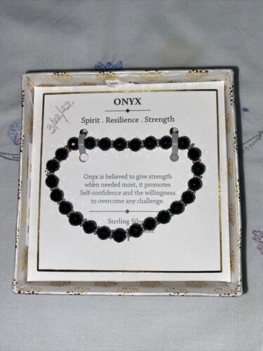 BLACK ÓNYX GENUINE GEMSTONE BRACELET SHIVAM .925 STERLING SILVER &  NIB