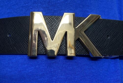 MICHAEL KORS BELT REVERSIBLE BLACK PRINTED MINI LOGO TO BLACK MK SILVER BUCKLE