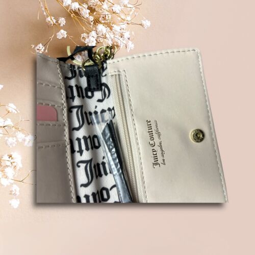 Juicy Couture Black Pretty Bow Faux Leather Flap Card Case Wallet NWT