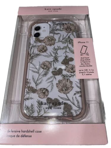 Kate Spade New York Protective Case iPhone 11 Pink Flower Rhinestones Clear  NEW