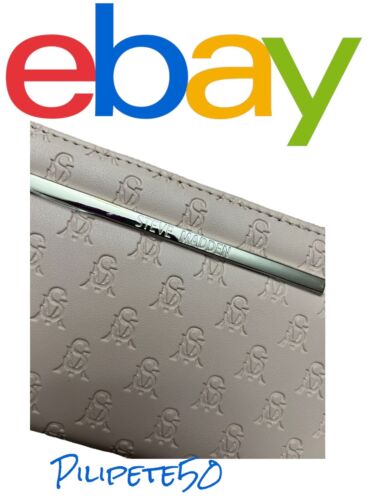 STEVE MADDEN WALLET WRISTLET ZIP AROUND PINK BLUSH STAMPED LOGO VERY DIFFERENT!!
