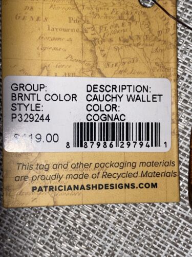 Patricia Nash Cauchy Tooled Genuine Leather Framed RFID Wallet Cognac NWT $119