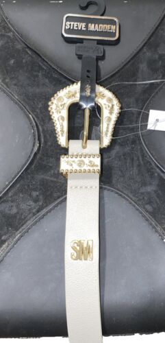 STEVE MADDEN BELT LARGE WITH WHITE AND GOLD BEAUTIFUL DESIGNED BUCKLE (SKINNY)