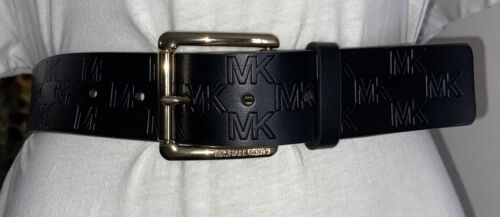 MICHAEL KORS BELT BLACK GENUINE LEATHER STAMPED LOGO GOLD BUCKLE BEAUTIFUL!!