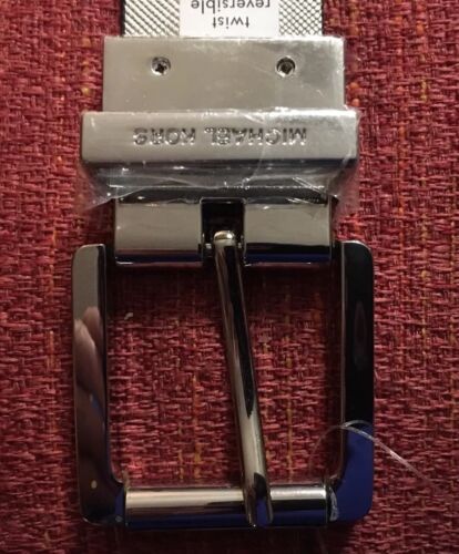 MICHAEL KORS BELT REVERSIBLE BLACK/SILVER PRINTED LOGO SILVER BUCKLE MSRP$48