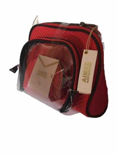 Aimee Kestenberg CHELSEA RED CHEVRON 3-Piece NICKEL Silver Zipper Cosmetic Bag