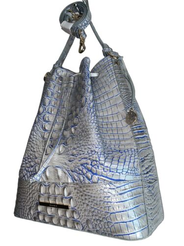 Brahmin Marlowe Bucket Shoulder  Handbag~Eggshell~Silver & Blue Melbourne~NWT