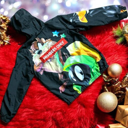 Members Only Looney Tunes Windbreaker w/ Hood Black Large  NWT ~ REAR FIND
