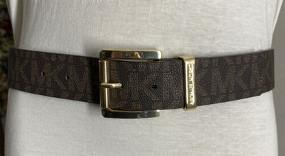 MICHAEL KORS BELT CHOCOLATE WITH LARGE MK LOGO WITH GOLD BUCKLE NICE!!!