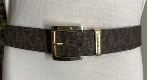 MICHAEL KORS BELT CHOCOLATE WITH LARGE MK LOGO WITH GOLD BUCKLE NICE!!!