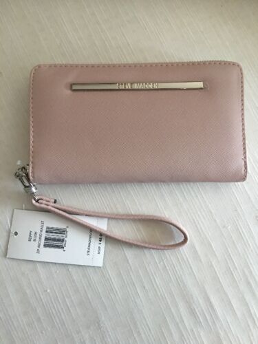 STEVE MADDEN WALLET WRISTLET BLUSH SMOOTH TEXTURED SILVER ZIPPER "CLASSY"