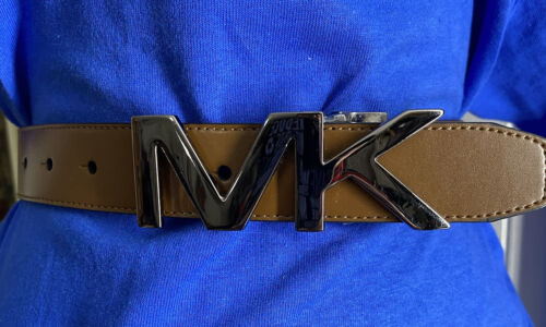 Michael Kors Belt Reversible Luggage/Mocha With Silver Mk Logo Buckle Beautiful