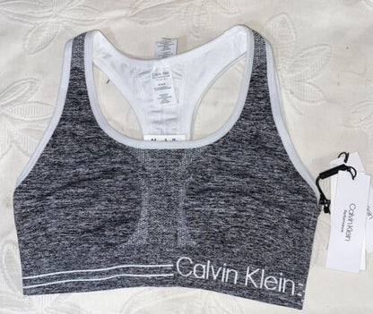 Calvin Klein Sports Bra- Heather Gray &White Size Medium PFYT1051 SUPER CUTE!