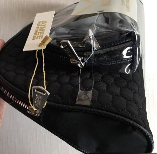 Aimee Kestenberg CHELSEA  3-Piece Set  BLACK QUILT Silver Zipper Cosmetic Bag