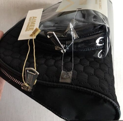 Aimee Kestenberg CHELSEA  3-Piece Set  BLACK QUILT Silver Zipper Cosmetic Bag