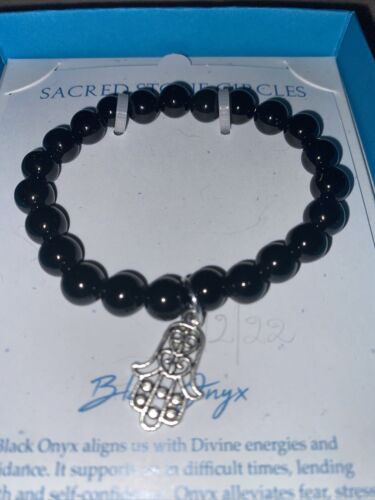 BLACK ÓNIX GENUINE GEMSTONE  BRACELET  SAGRED STONE CIRCLE~NIB~REAR FIND~UNIQUE