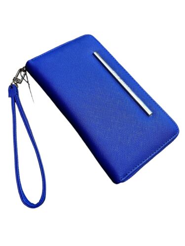 STEVE MADDEN WALLET WRISTLET MIDNIGHT BLUE SMOOTH TEXTURED SILVER ZIPPER~UNIQUE!