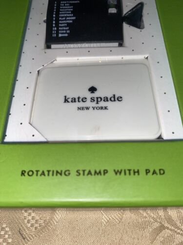 KATE SPADE NEW YORK ROTATING STAMP WITH INK PAD BLACK GOLD OFFICE DESK NEW