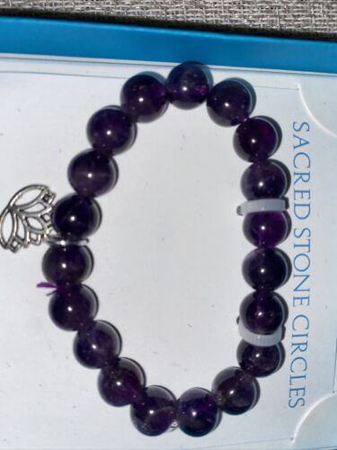 Sacred Stone Circles Bracelet Amethyst W/ Lotus Flower Silver-Tone - RARE  FIND