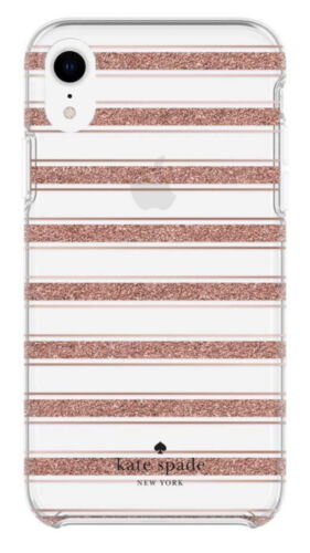 Kate Spade Phone Case for iPhone XR -Clear Case Rose Gold Glitter Stripes