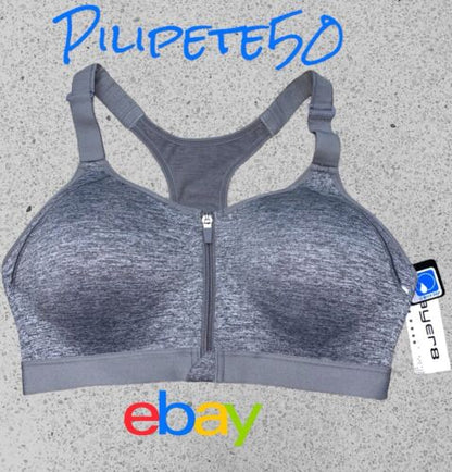 LAYER 8 MAXIMUM SUPPORT SIZE 2XL Sports Bra HEATHER GRAY Fitted Front Zipper-NEW