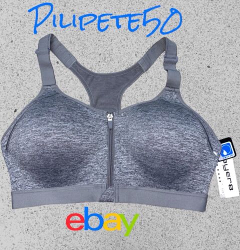 LAYER 8 MAXIMUM SUPPORT SIZE 2XL Sports Bra HEATHER GRAY Fitted Front Zipper-NEW